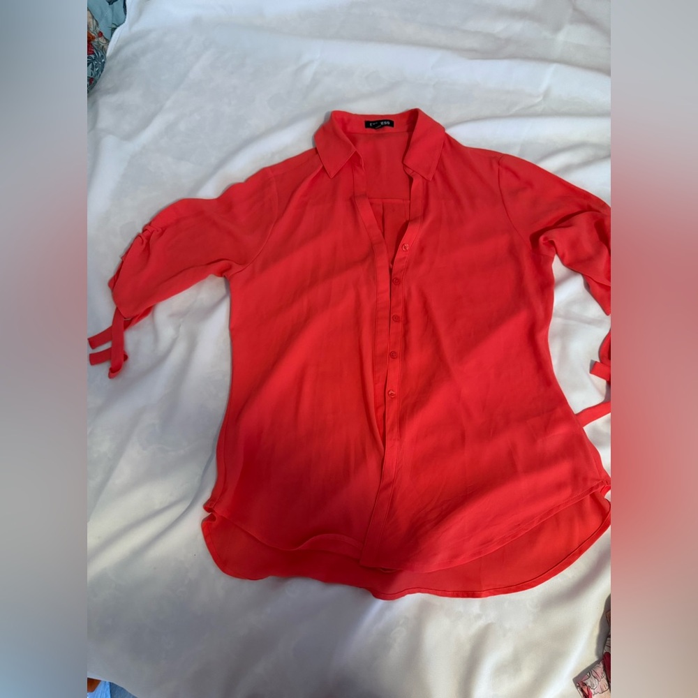 Express Coral Button-Front Blouse